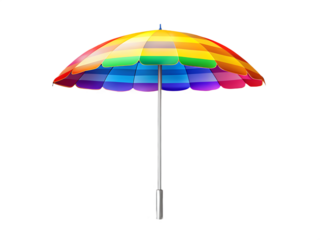 Rainbow Striped Umbrella with Scalloped Edge and Silver Stem Isolated stripes colorful isolated on a transparent background