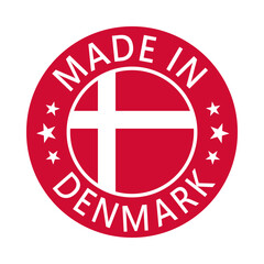 Obraz premium Denmark Made in Stamp in circle with flag Vector template on white background