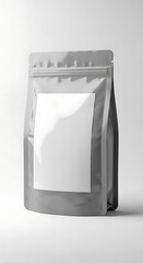 Minimalist Gray Stand up Pouch with White Blank Label on Light Background