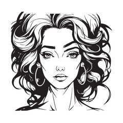 Black and white close up illustration of a beautiful woman face minimalist elegant line art drawing