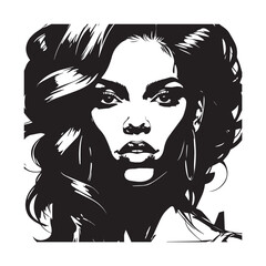 Black and white close up illustration of a beautiful woman face minimalist elegant line art drawing