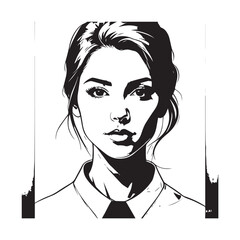 Black and white close up illustration of a beautiful woman face minimalist elegant line art drawing