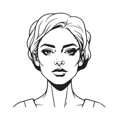 Black and white close up illustration of a beautiful woman face minimalist elegant line art drawing