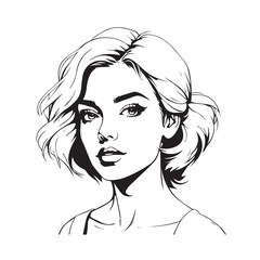 Black and white close up illustration of a beautiful woman face minimalist elegant line art drawing