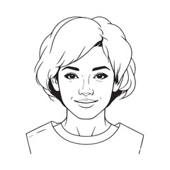 Black and white close up illustration of a beautiful woman face minimalist elegant line art drawing