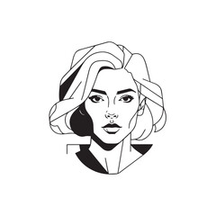 Black and white close up illustration of a beautiful woman face minimalist elegant line art drawing