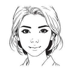 Black and white close up illustration of a beautiful woman face minimalist elegant line art drawing