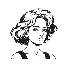 Black and white close up illustration of a beautiful woman face minimalist elegant line art drawing