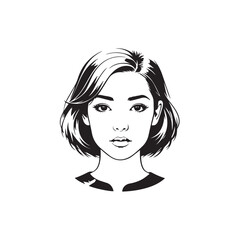 Black and white close up illustration of a beautiful woman face minimalist elegant line art drawing