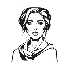 Black and white close up illustration of a beautiful woman face minimalist elegant line art drawing