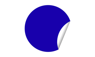 Vibrant blue circle sticker peeling up showing white underside detail isolated on transparent background