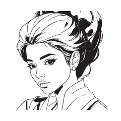 Black and white close up illustration of a beautiful woman face minimalist elegant line art drawing