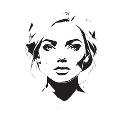 Black and white close up illustration of a beautiful woman face minimalist elegant line art drawing