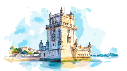Belem Tower. Belem Tower watercolor vector illustration