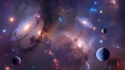 breathtaking cosmic scene with a glowing spiral galaxy rotating slowly at the center of the universe The galaxy core pulses with warm golden light while its spiral arms shimmer - Powered by Adobe