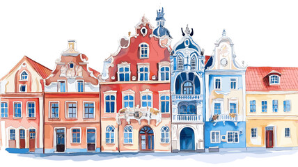 Fototapeta premium House of the Blackheads. House of the Blackheads watercolor vector illustration