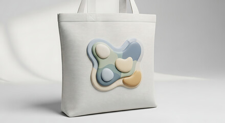 White Tote Bag Featuring Muted Abstract Layered Organic Shape Design