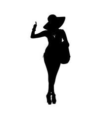 A bold silhouette of a woman in fashionable summer attire, giving a thumbs-up gesture.