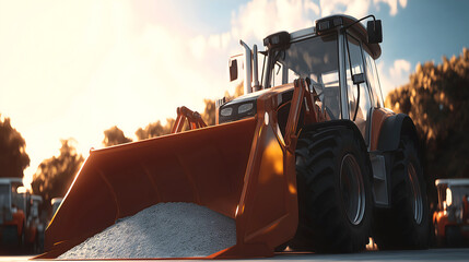 Heavy-duty tractor with front bucket, isolated