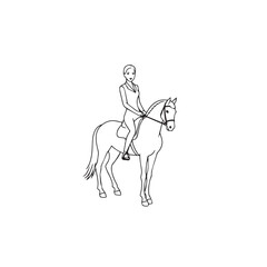 Black and white line art of a beautiful woman with perfect body riding horse elegant minimalist illustration

