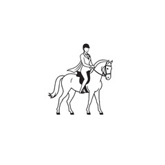 Black and white line art of a beautiful woman with perfect body riding horse elegant minimalist illustration
