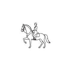 Black and white line art of a beautiful woman with perfect body riding horse elegant minimalist illustration
