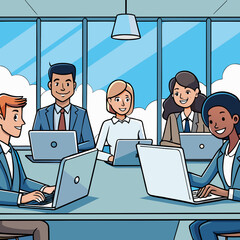 Diverse Professionals Working Together in Modern Office