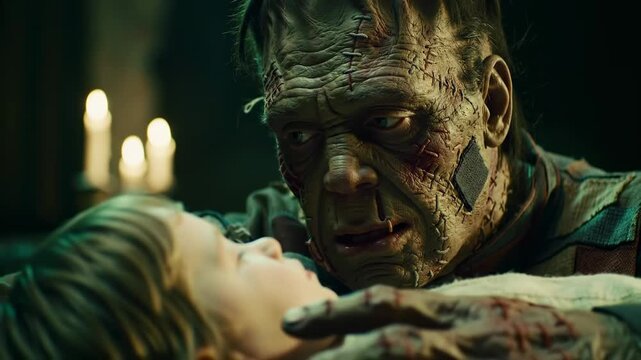 Frankenstein monster with child