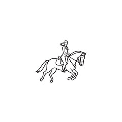Black and white line art of a beautiful woman with perfect body riding horse elegant minimalist illustration
