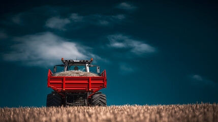 Low-Angle Shot of Tractor Under Blue Sky with Clouds