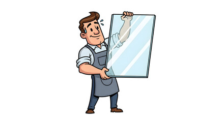 A Cartoon Glazier Holding a Large Pane of Glass