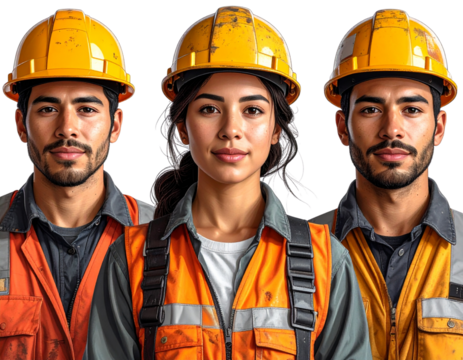 PNG Diverse engineers in safety gear, element set on transparent background