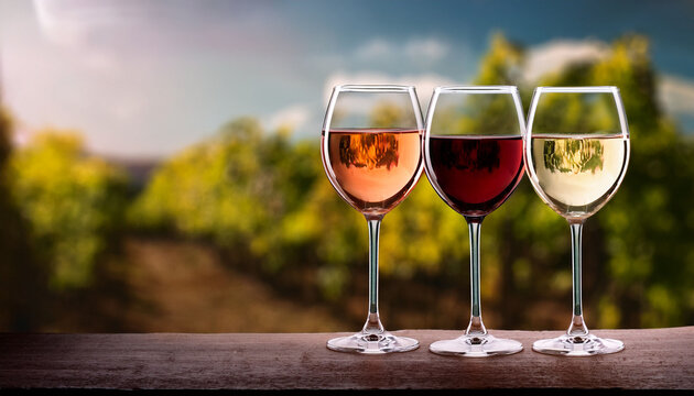 Tres Copas De Vino Blanco Rosado Y Tinto Cata De Vino Recurso Grafico Fondo