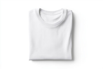 Neatly folded white t shirt is displayed on plain background, showcasing its simplicity and clean design. fabric appears soft and comfortable, ideal for casual wear