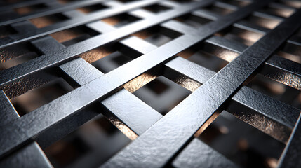 Metal grid with geometric pattern of rhombi, background. Steel abstract metallic modern background, banner