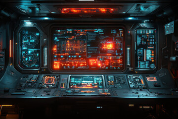 Obraz premium Computer with glowing red light.