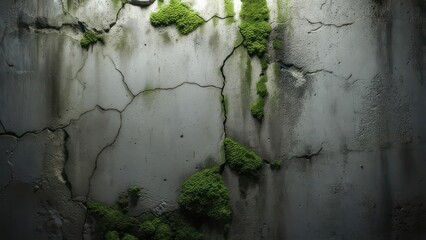 Nature's resilience shines through cracked concrete, vibrant moss reclaiming urban decay with organic beauty.