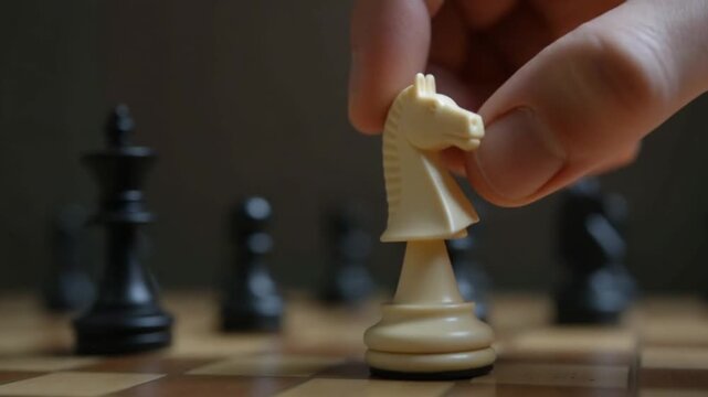 Chess Player Moving Knight Piece Strategically