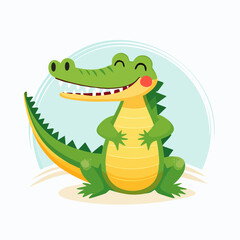 Fototapeta premium Happy Cartoon Alligator Smiling with Joy, Positive Vibes and Cheerful Expression