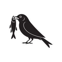 Fototapeta premium Vector art of silhouette of a bird carrying a fish in its beak, representing nature, wildlife, and the food chain