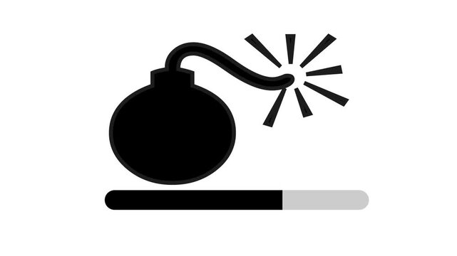 Black and white cartoon illustration of an isolated, round bomb with a burning fuse, symbolizing danger and explosive violence