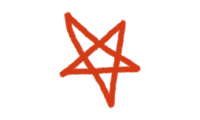 Hand drawn red star isolated on transparent background with rough edges style