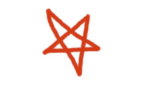 Hand drawn red star isolated on transparent background with rough edges style