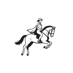 Black and white line art of a beautiful woman with perfect body riding horse elegant minimalist illustration