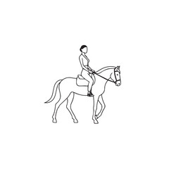 Black and white line art of a beautiful woman with perfect body riding horse elegant minimalist illustration