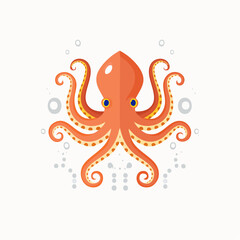 Vibrant Flat Design Illustration of an Orange Octopus with Curled Tentacles