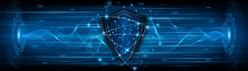 Abstract technology circuit board background with shield symbols concept of data protection and cyber privacy. modern security technology innovation concept background	