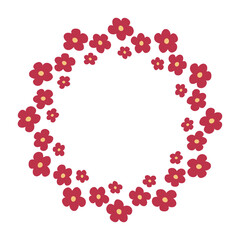 Floral Frame with Red Simple Flowers in Minimal Flat Style