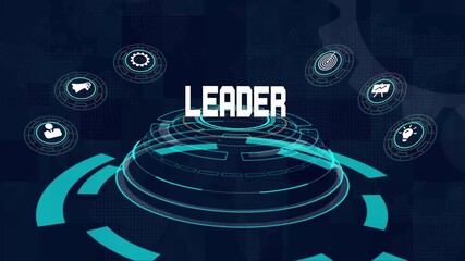 Leader hologram interface, digital leadership concept, business management strategy, innovation and vision, teamwork and success, corporate motivation - Powered by Adobe