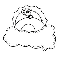 Cartoon Sun Rainbow Cloud Line Art – Cute Weather Element Coloring Page